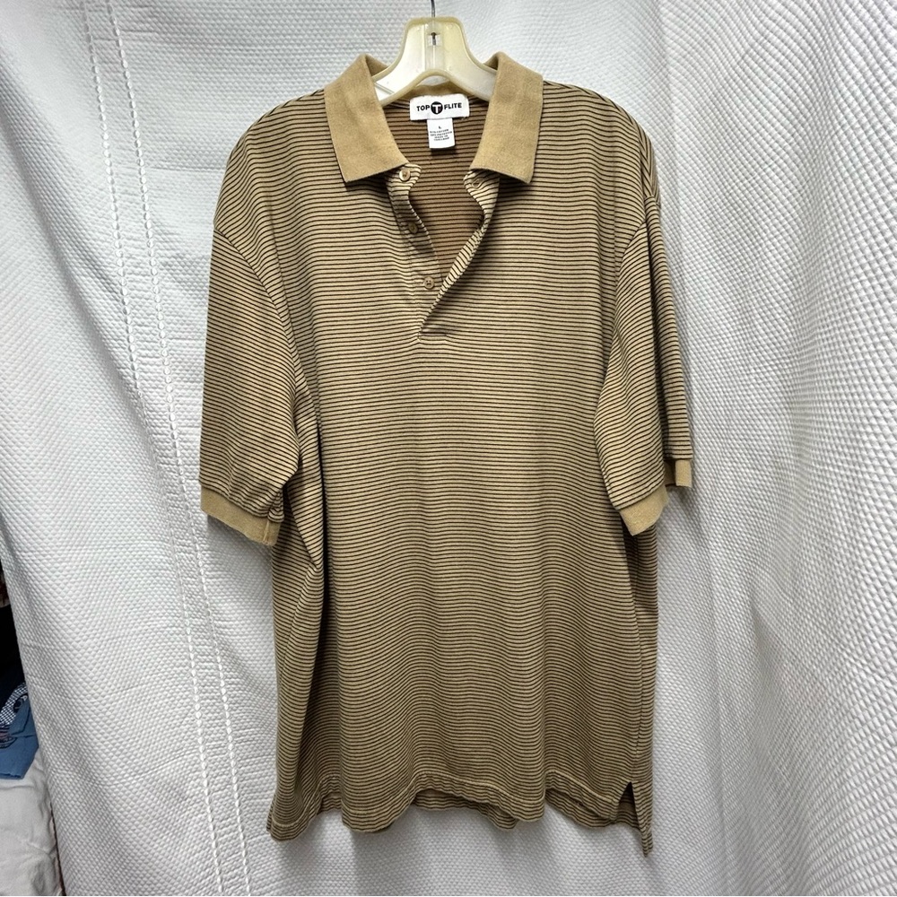 Top Flite Tan Polo Shirt with Classic Collar and Short Sleeves Large‎